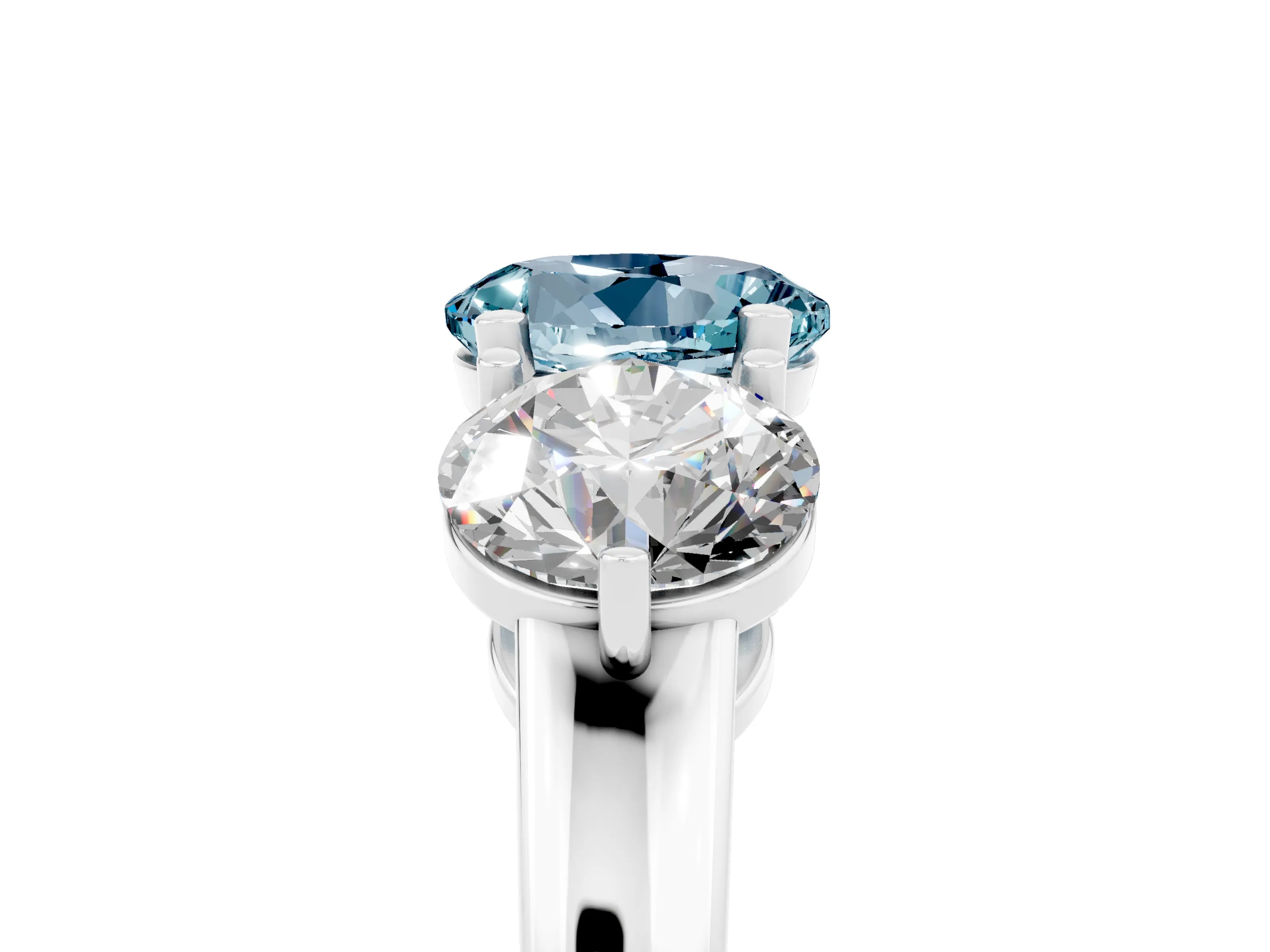White gold Round Cut Aquamarine Three-Stone Ring with Prong Setting and Classic Band_5
