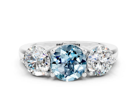 White gold Round Cut Aquamarine Three-Stone Ring with Prong Setting and Classic Band