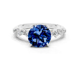 White gold Round Cut Blue Sapphire Cluster Side Stone Solitaire Ring with Prong Setting_24