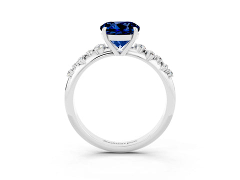 White gold Round Cut Blue Sapphire Cluster Side Stone Solitaire Ring with Prong Setting_27