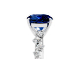 White gold Round Cut Blue Sapphire Cluster Side Stone Solitaire Ring with Prong Setting_29