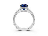 White gold Round Cut Blue Sapphire Engagement Ring with Milgrain Channel Set Band and Prong Setting_3