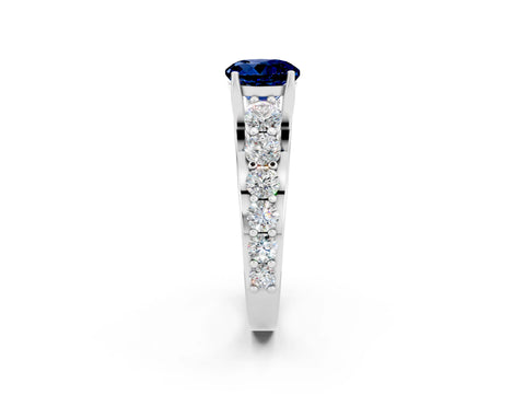 White gold Round Cut Blue Sapphire Engagement Ring with Pavé Band and Four-Prong Setting_2