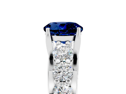 White gold Round Cut Blue Sapphire Engagement Ring with Pavé Band and Four-Prong Setting_5