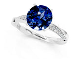White gold Round Cut Blue Sapphire Engagement Ring with Side Stone Accents and Four-Prong Setting_25
