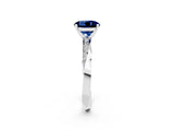 White gold Round Cut Blue Sapphire Engagement Ring with Side Stone Accents and Four-Prong Setting_26