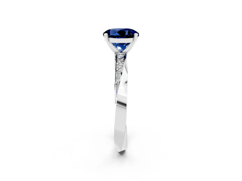 White gold Round Cut Blue Sapphire Engagement Ring with Side Stone Accents and Four-Prong Setting_29