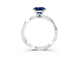White gold Round Cut Blue Sapphire Engagement Ring with Side Stone Accents and Four-Prong Setting_30