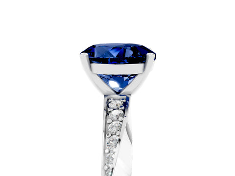 White gold Round Cut Blue Sapphire Engagement Ring with Side Stone Accents and Four-Prong Setting_32