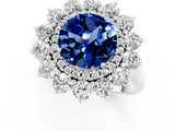 White gold Round Cut Blue Sapphire Floral Double Halo Engagement Ring with Prong Setting_115