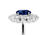 White gold Round Cut Blue Sapphire Floral Double Halo Engagement Ring with Prong Setting_119