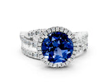 White gold Round Cut Blue Sapphire Halo Ring with Round Split Shank and Prong Setting_60