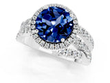 White gold Round Cut Blue Sapphire Halo Ring with Round Split Shank and Prong Setting_61