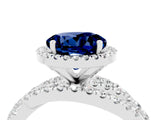 White gold Round Cut Blue Sapphire Halo Ring with Round Split Shank and Prong Setting_64