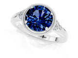 White gold Round Cut Blue Sapphire Halo Ring with Tapered Band and Four-Prong Setting_1
