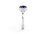 White gold Round Cut Blue Sapphire Halo Ring with Tapered Band and Four-Prong Setting_2