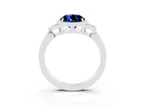 White gold Round Cut Blue Sapphire Halo Ring with Tapered Band and Four-Prong Setting_3