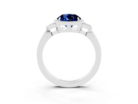 White gold Round Cut Blue Sapphire Halo Ring with Tapered Band and Four-Prong Setting_3