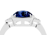 White gold Round Cut Blue Sapphire Halo Ring with Tapered Band and Four-Prong Setting_4