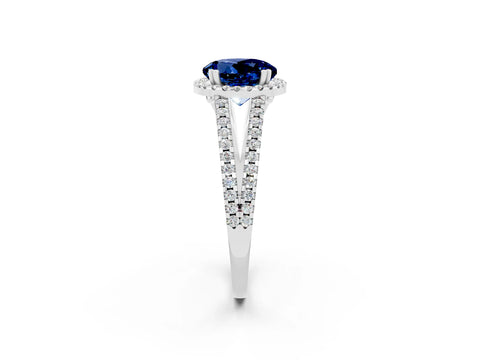 White gold Round Cut Blue Sapphire Halo Split Shank Engagement Ring_14