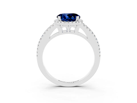White gold Round Cut Blue Sapphire Halo Split Shank Engagement Ring_15