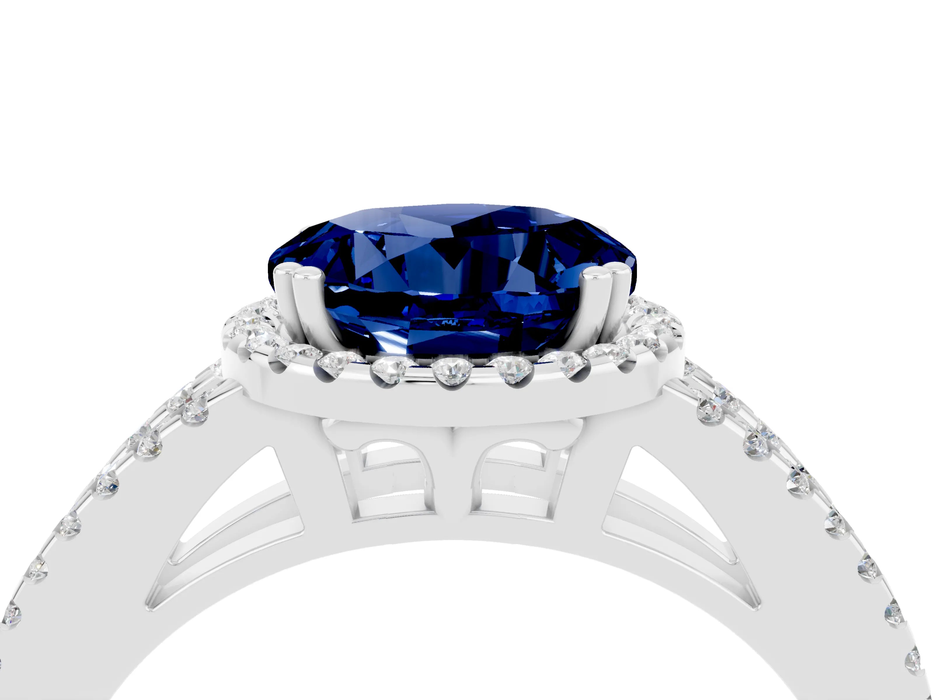 White gold Round Cut Blue Sapphire Halo Split Shank Engagement Ring_16