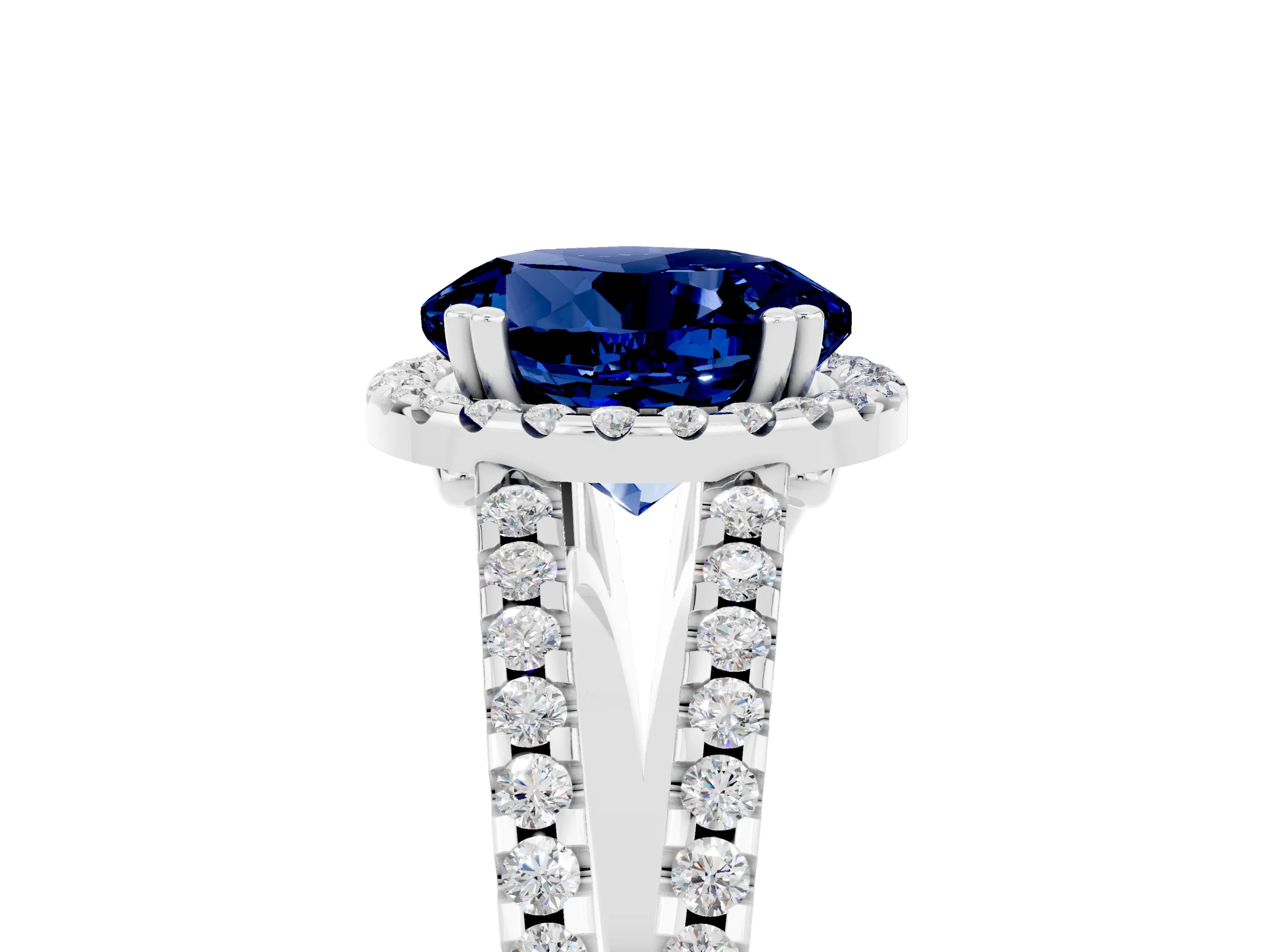 White gold Round Cut Blue Sapphire Halo Split Shank Engagement Ring_17