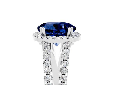 White gold Round Cut Blue Sapphire Halo Split Shank Engagement Ring_17