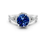 White gold Round Cut Blue Sapphire  Halo Twist Band Solitaire Prong Setting Ring_48