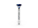 White gold Round Cut Blue Sapphire Milgrain Pavé Engagement Ring with Four-Prong Setting_2
