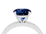 White gold Round Cut Blue Sapphire Milgrain Pavé Engagement Ring with Four-Prong Setting_4