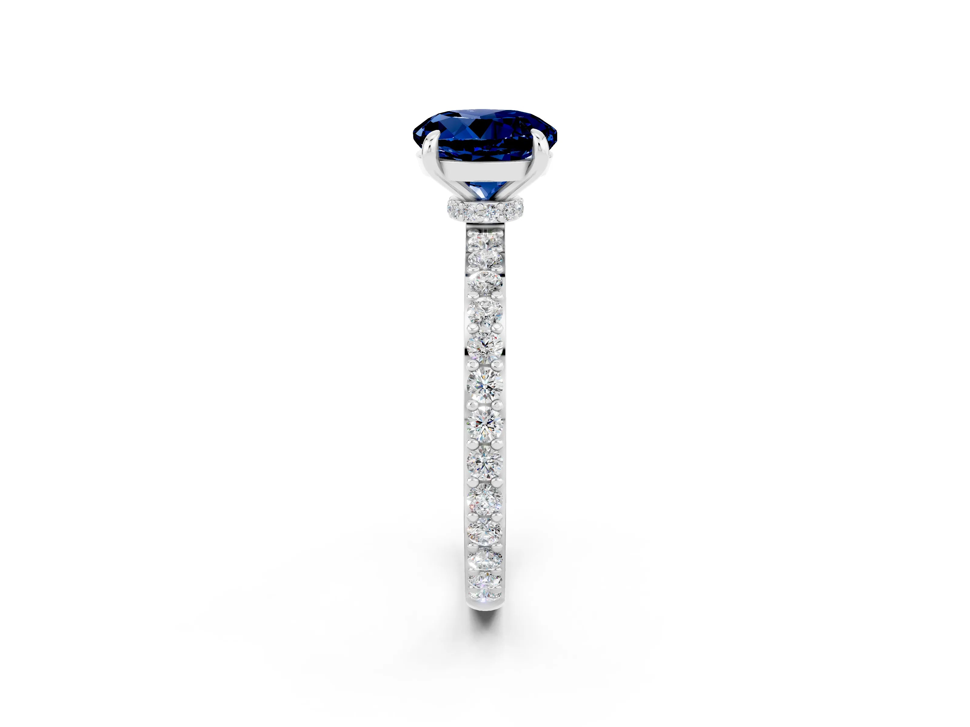 White gold Round Cut Blue Sapphire Pavé Engagement Ring with Round  Accents and Prong Setting_26