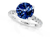 White gold Round Cut Blue Sapphire Pavé Solitaire Ring with Round Band and Prong Setting_37