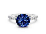 White gold Round Cut Blue Sapphire Pave Band Solitaire Ring with Four-Prong Setting_24