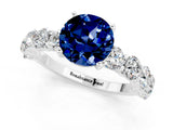 White gold Round Cut Blue Sapphire Prong Setting with Side Stones on a Pave Band_1