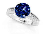 White gold Round Cut Blue Sapphire Ring with Milgrain Pavé Band and Four-Prong Setting_13