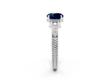 White gold Round Cut Blue Sapphire Ring with Milgrain Pavé Band and Four-Prong Setting_14