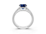 White gold Round Cut Blue Sapphire Ring with Milgrain Pavé Band and Four-Prong Setting_15