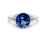 White gold Round Cut Blue Sapphire Ring with Side Stones and Four-Prong Setting_36