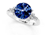 White gold Round Cut Blue Sapphire Ring with Side Stones and Four-Prong Setting_37