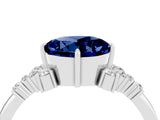 White gold Round Cut Blue Sapphire Ring with Side Stones and Four-Prong Setting_40