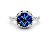 White gold Round Cut Blue Sapphire Scalloped Halo Engagement Ring with Round Shared Prong Band_24