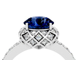 White gold Round Cut Blue Sapphire Scalloped Halo Engagement Ring with Round Shared Prong Band_28