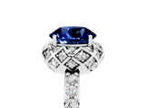 White gold Round Cut Blue Sapphire Scalloped Halo Engagement Ring with Round Shared Prong Band_29