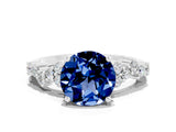 White gold Round Cut Blue Sapphire Scattered Round Accent Ring with Prong Setting_24