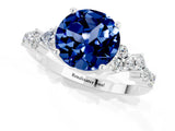 White gold Round Cut Blue Sapphire Scattered Round Accent Ring with Prong Setting_25