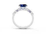 White gold Round Cut Blue Sapphire Scattered Round Accent Ring with Prong Setting_27