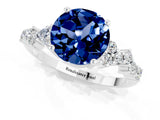 White gold Round Cut Blue Sapphire Scattered Round Accent Ring with Prong Setting_49