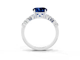 White gold Round Cut Blue Sapphire Scattered Round Accent Ring with Prong Setting_51