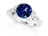 White gold Round Cut Blue Sapphire Solitaire Celtic Knot Ring with Four-Prong Setting_13